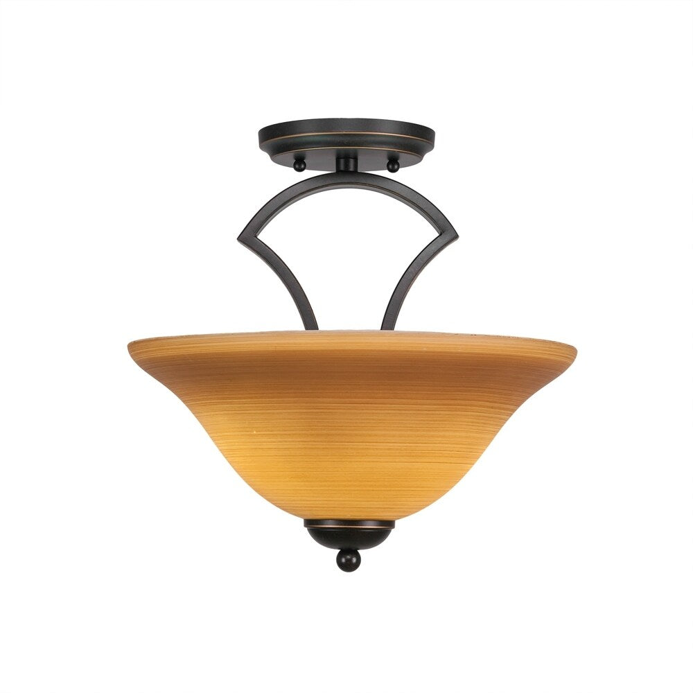 Zilo 2 Bulb Semi Flush Mount Shown In Dark Granite Finish With Glass Shade