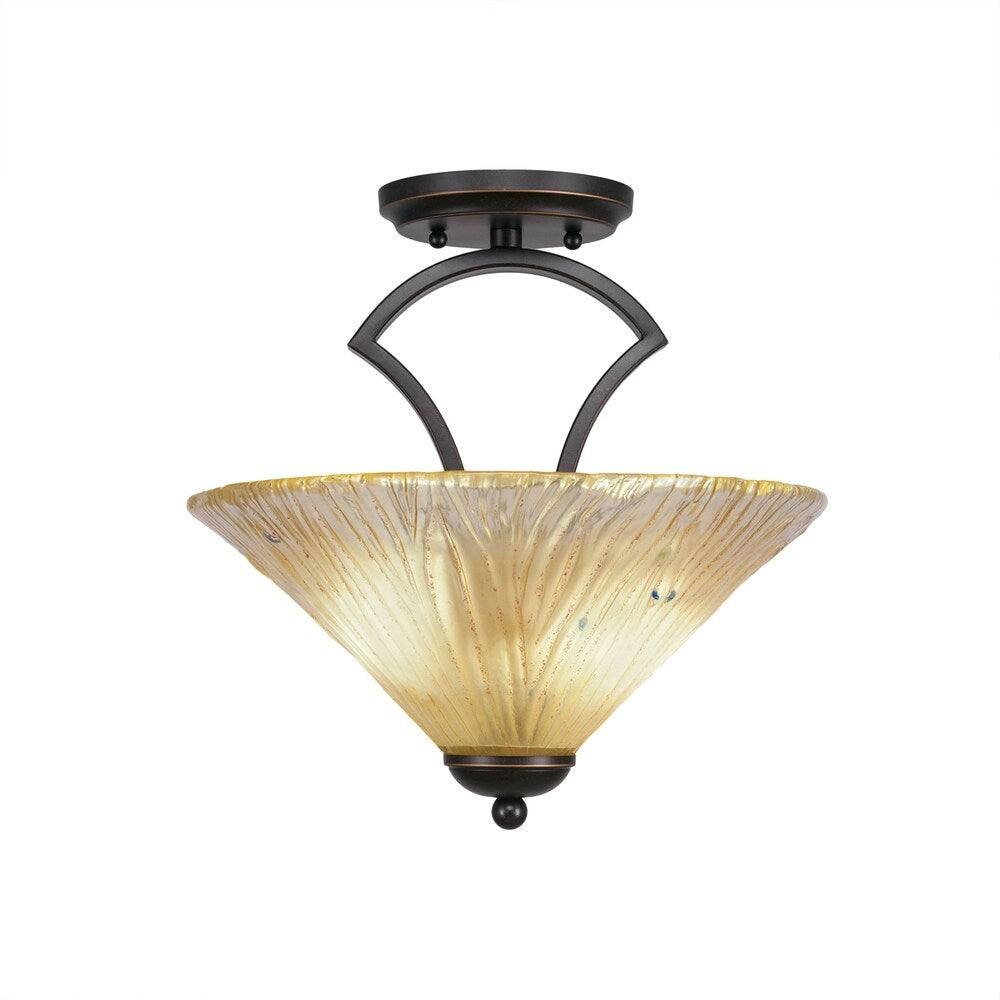 Zilo 2 Bulb Semi Flush Mount Shown In Dark Granite Finish With Glass Shade