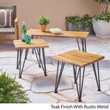 Zion Outdoor Industrial Acacia Wood Coffee Table with 2 Matching Accent Tables by Christopher Knight Home
