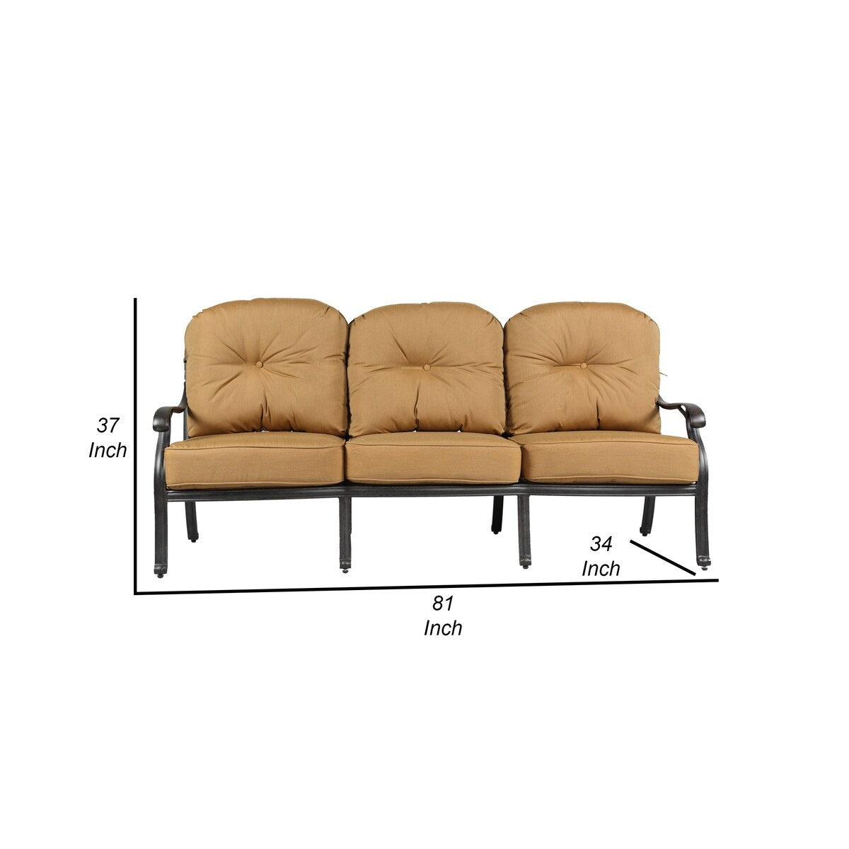Zoe 81 Inch Modern Sofa with Cushion, Padded Seat, High Back Design, Brown