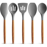 Zulay Kitchen Premium 5 Piece Silicone Acacia Handle Utensils Set