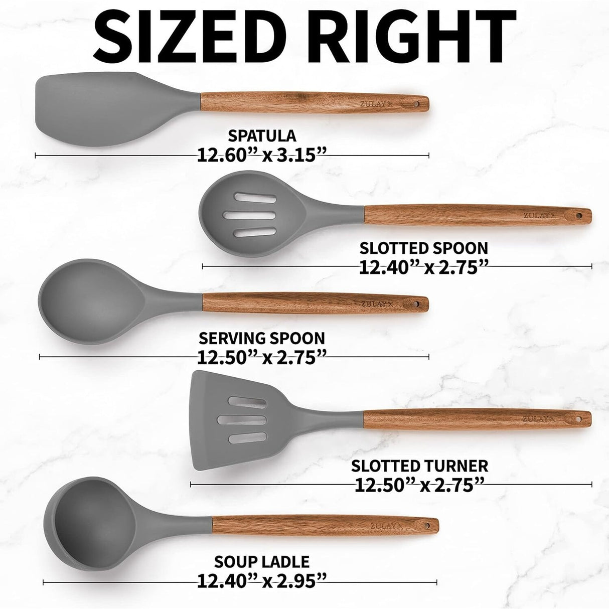 Zulay Kitchen Premium 5 Piece Silicone Acacia Handle Utensils Set