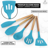 Zulay Kitchen Premium 5 Piece Silicone Acacia Handle Utensils Set