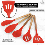 Zulay Kitchen Premium 5 Piece Silicone Acacia Handle Utensils Set