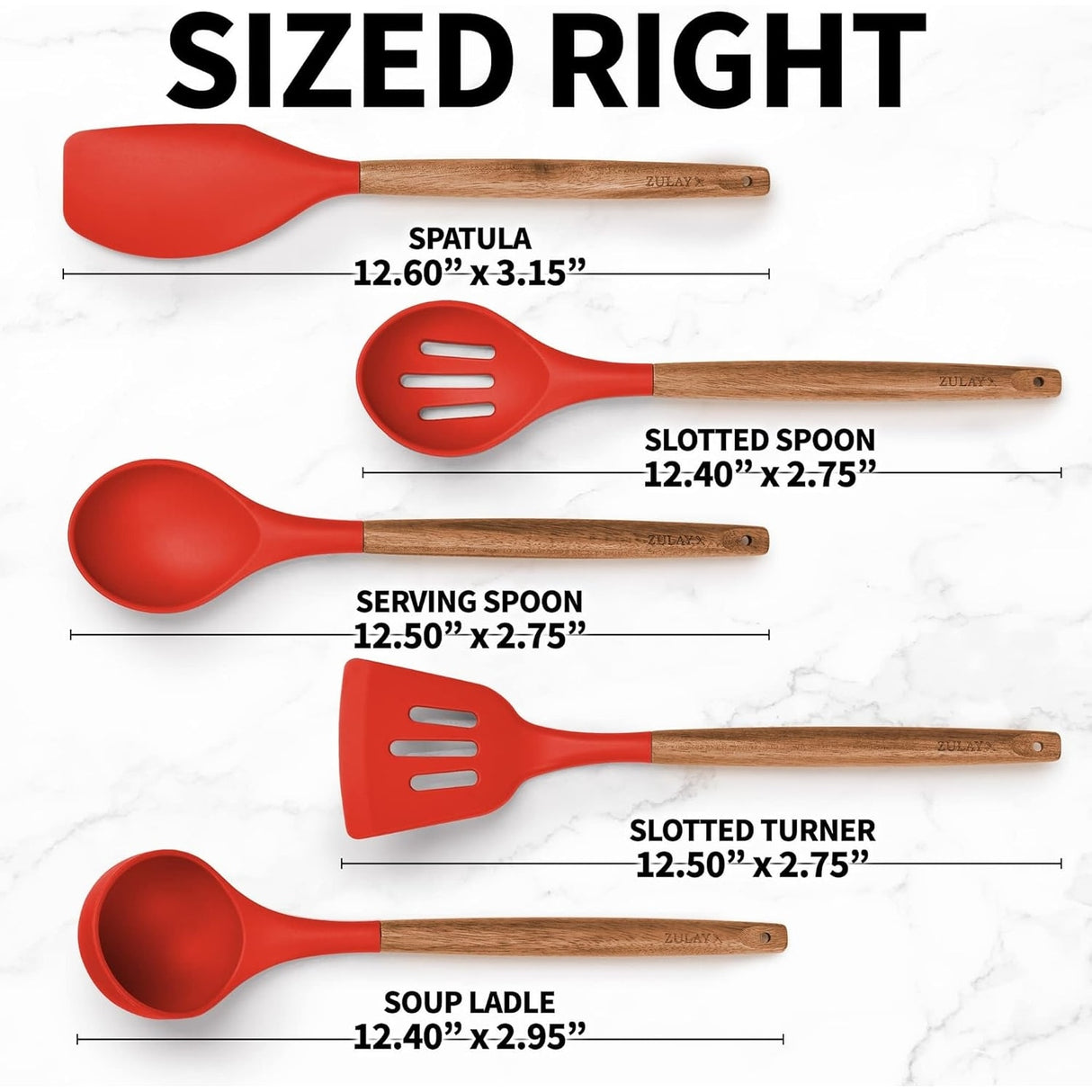 Zulay Kitchen Premium 5 Piece Silicone Acacia Handle Utensils Set