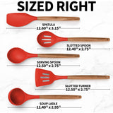 Zulay Kitchen Premium 5 Piece Silicone Acacia Handle Utensils Set