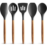 Zulay Kitchen Premium 5 Piece Silicone Acacia Handle Utensils Set