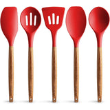 Zulay Kitchen Premium 5 Piece Silicone Acacia Handle Utensils Set