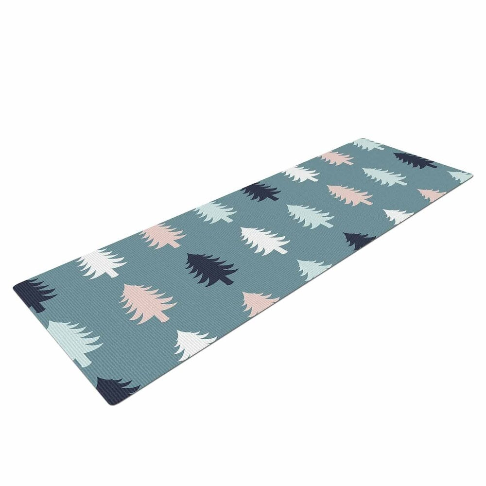 afe images "Christmas Tree Silhouettes" Blue Pink Holiday Digital Illustration Yoga Mat - Grey