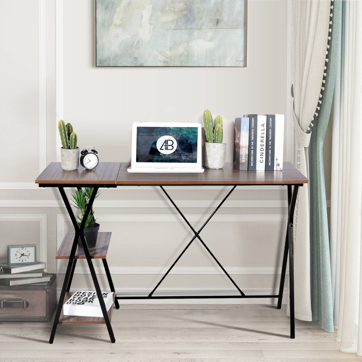 Alazyhome modern brown computer desk