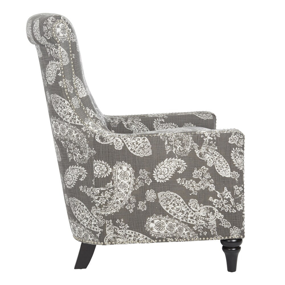 Handy Living Lana Vintage Washed Charcoal Paisley Arm Chair