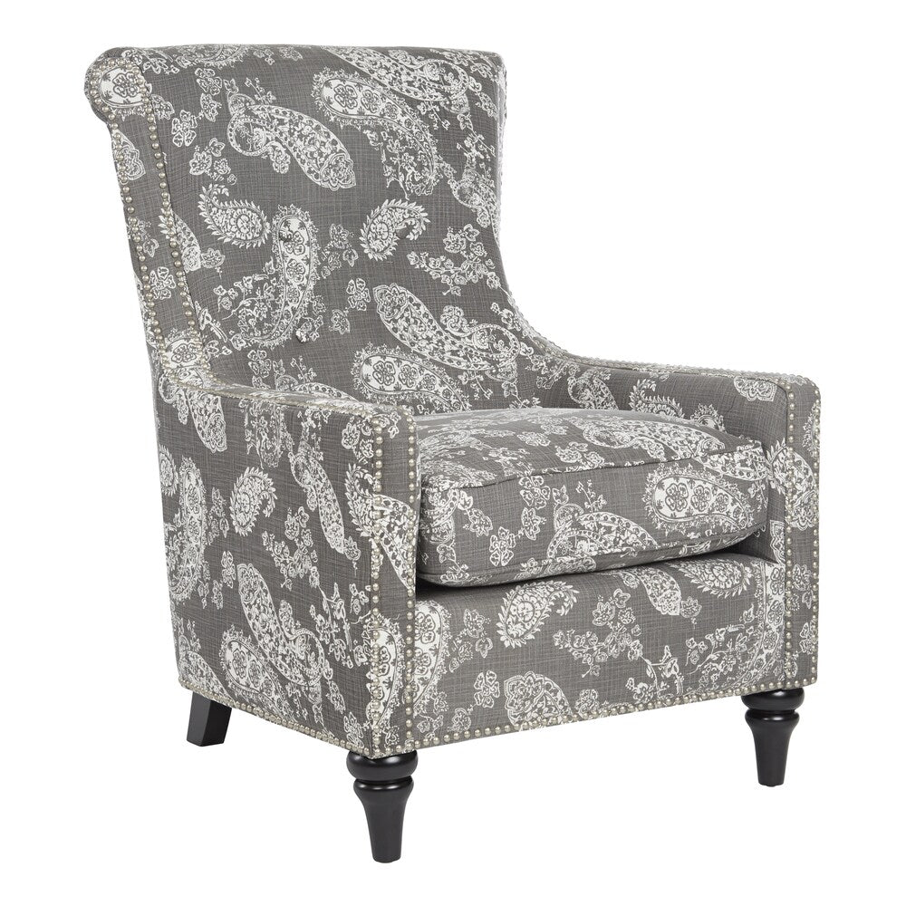Handy Living Lana Vintage Washed Charcoal Paisley Arm Chair