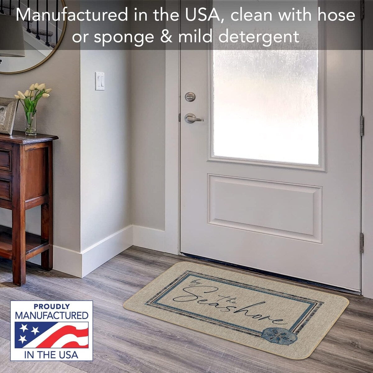 by The Seashore Indoor/Outdoor Natural Linen Look Floor Mat with Recycled Rubber Back Manufactured in The USA 29.5" x 17.75"