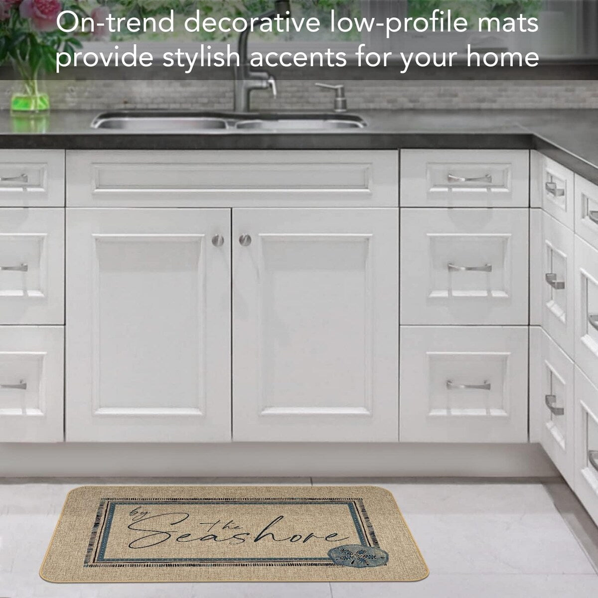 by The Seashore Indoor/Outdoor Natural Linen Look Floor Mat with Recycled Rubber Back Manufactured in The USA 29.5" x 17.75"