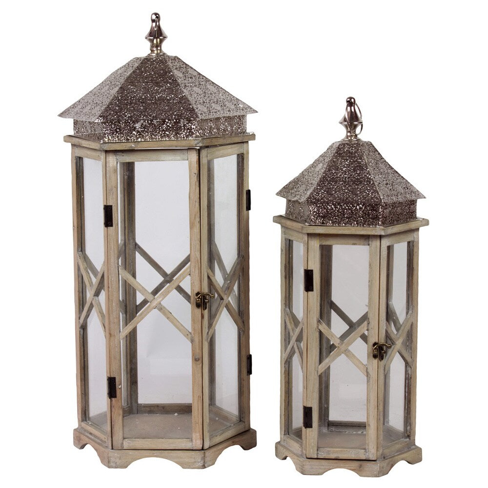 Wooden/Metal Lantern (Set of Two)