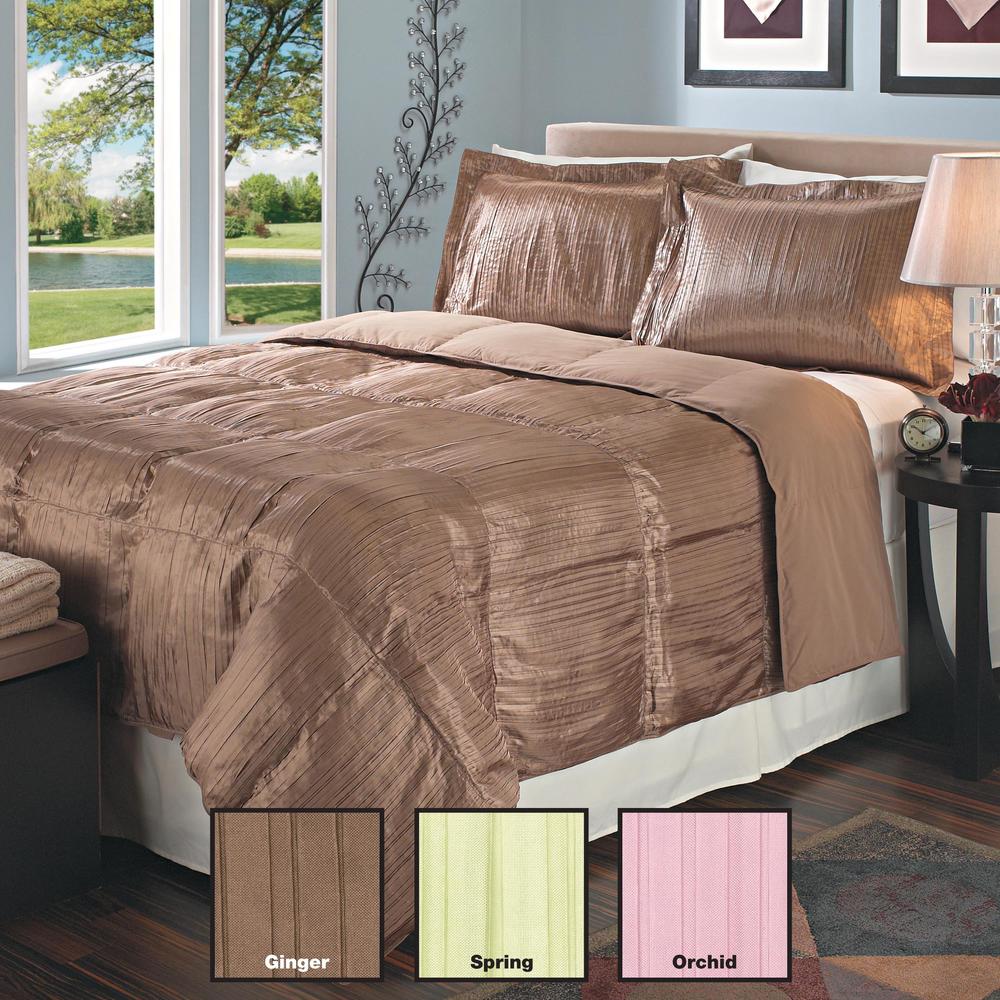 Pleated Satin Down Alternative 3-piece Comforter and Sham Set