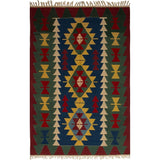 eCarpetGallery Ankara Blue/Green Wool Kilim Flatweave