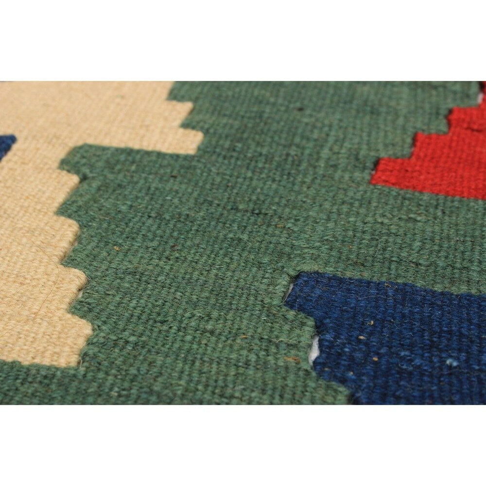 eCarpetGallery Ankara Blue/Green Wool Kilim Flatweave