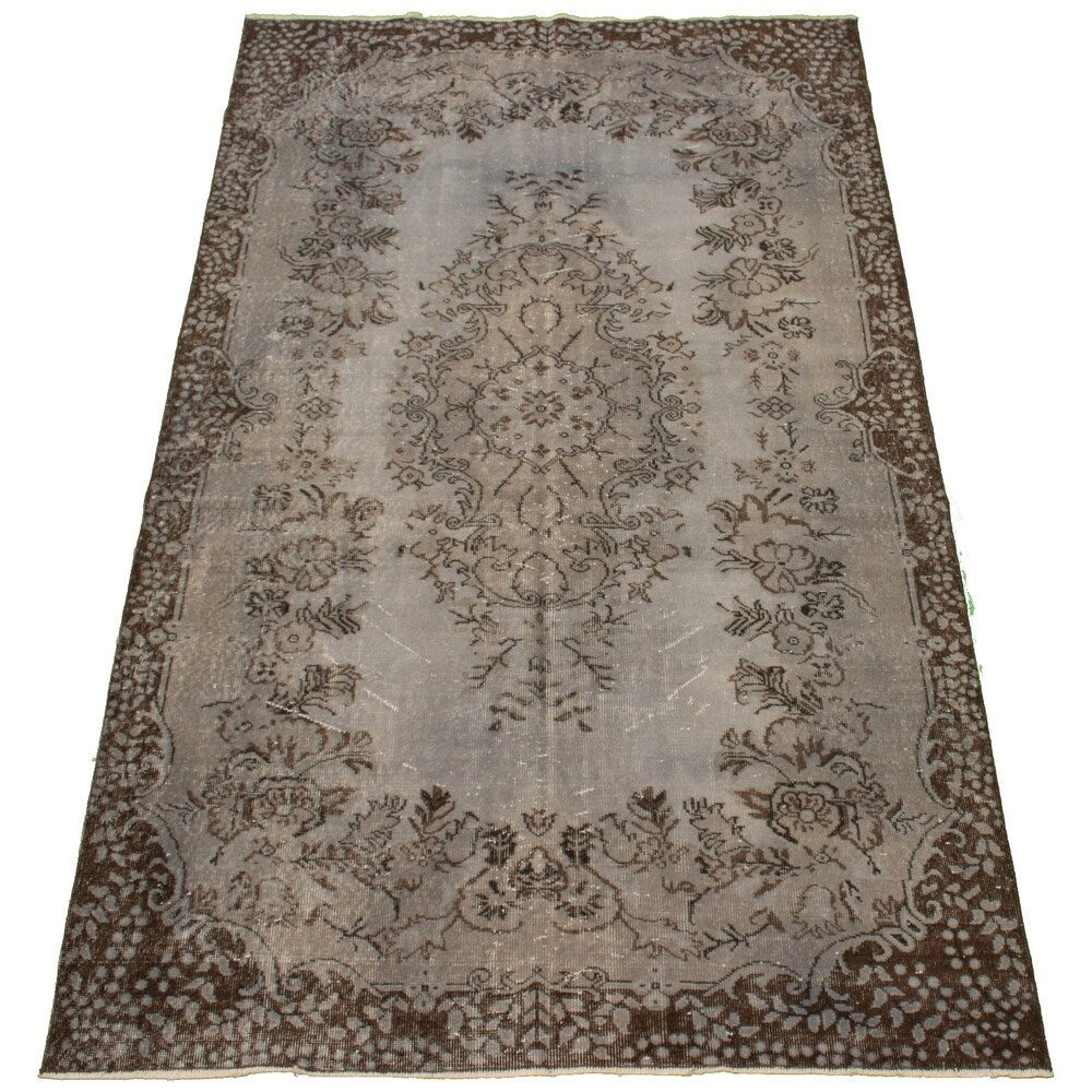 Hand-knotted Color Transition Grey, Khaki Wool Rug - 5'7 x 9'5