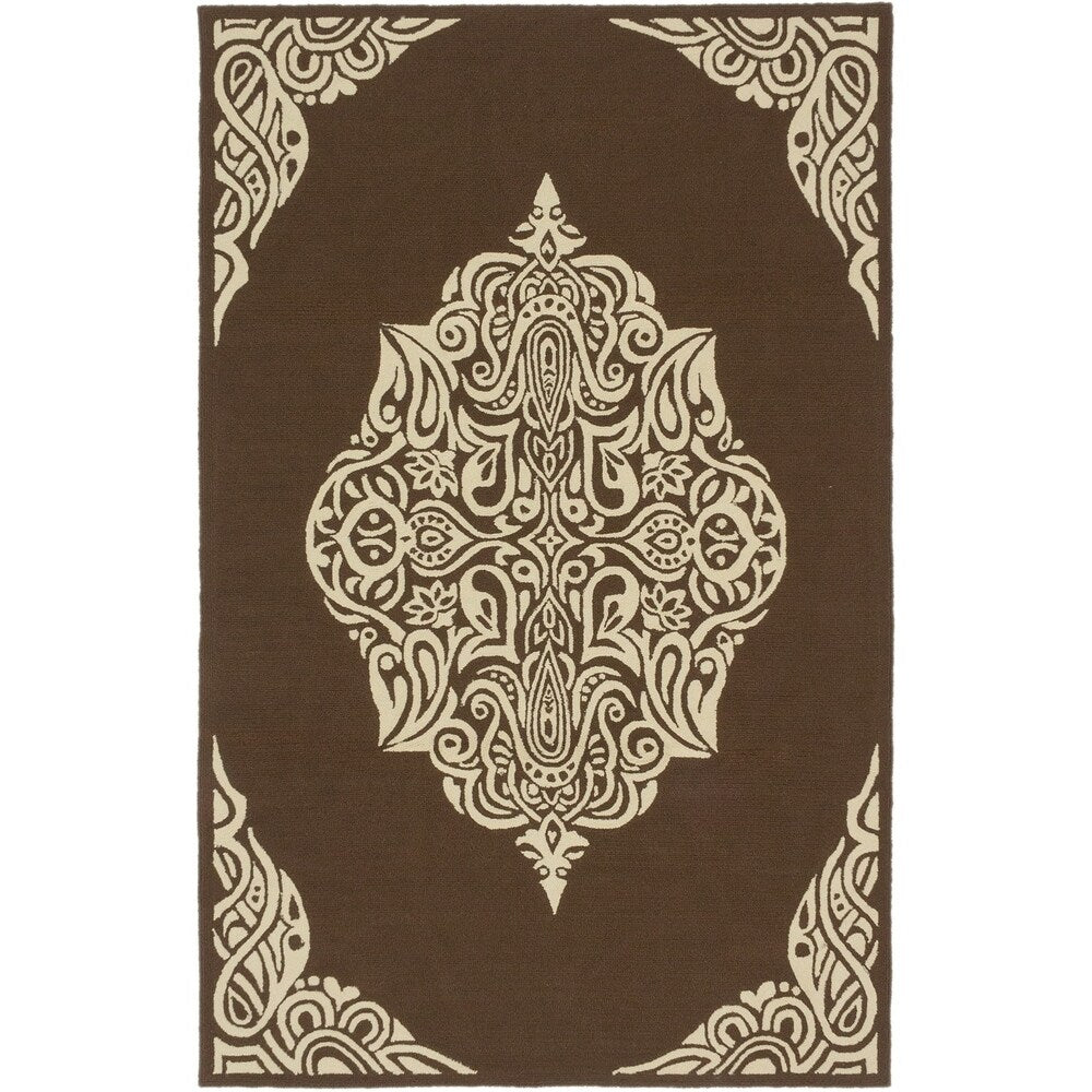 Embroidered Innsbruck Cream, Brown Rug - 5'0" x 8'0"/5'0 x 8'0