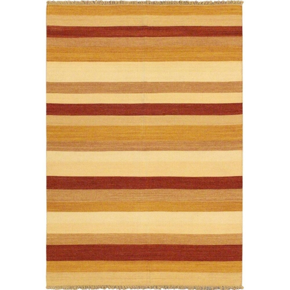eCarpetGallery Fiesta Orange Wool Hand-woven Kilim (5'7 x 7'10)