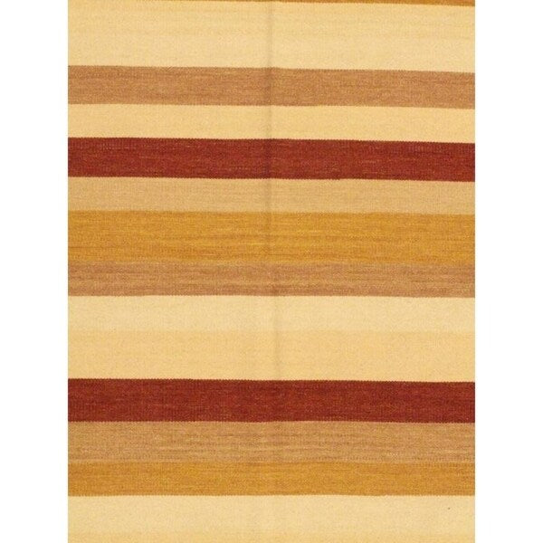 eCarpetGallery Fiesta Orange Wool Hand-woven Kilim (5'7 x 7'10)