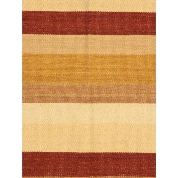 eCarpetGallery Fiesta Orange Wool Hand-woven Kilim (5'7 x 7'10)