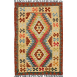 eCarpetGallery Flat-weave Anatolian FW Cream, Dark Grey Wool Kilim - 3'1 x 4'8