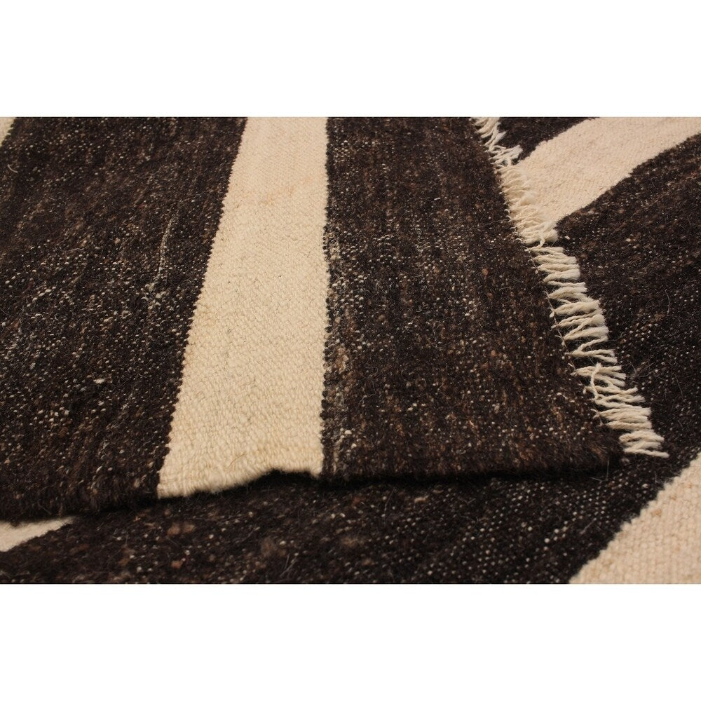 eCarpetGallery Flat-weave Bohemian Cream, Dark Brown Wool Kilim - 7'0 x 10'3