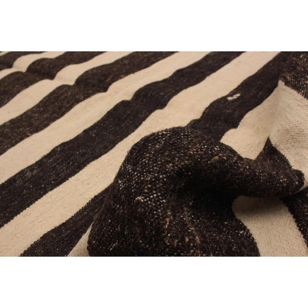 eCarpetGallery Flat-weave Bohemian Cream, Dark Brown Wool Kilim - 7'0 x 10'3