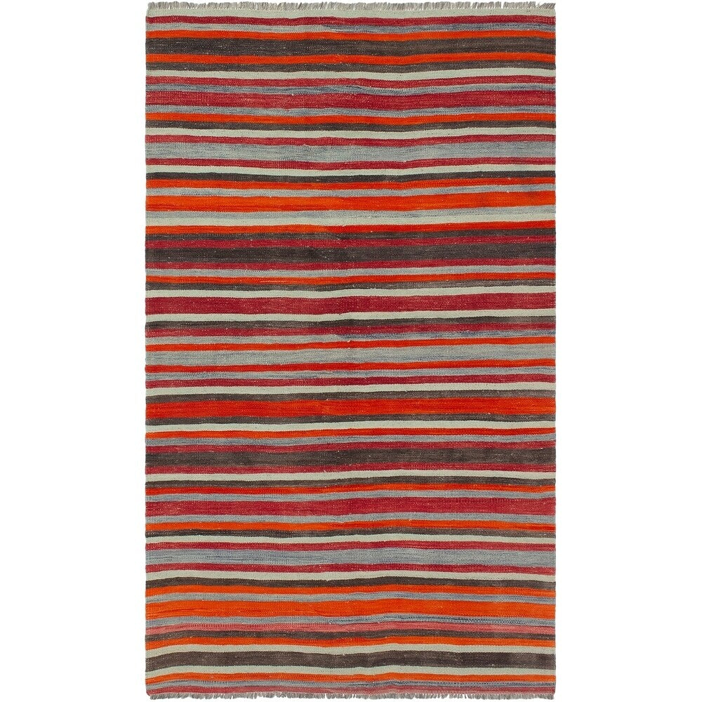 eCarpetGallery Flat-weave Bohemian Dark Red Wool Kilim - 5'1 x 8'5