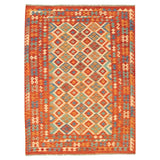 Flat-weave Bold and Colorful Red Wool Kilim ECARPETGALLERY - 6'0 x 8'1