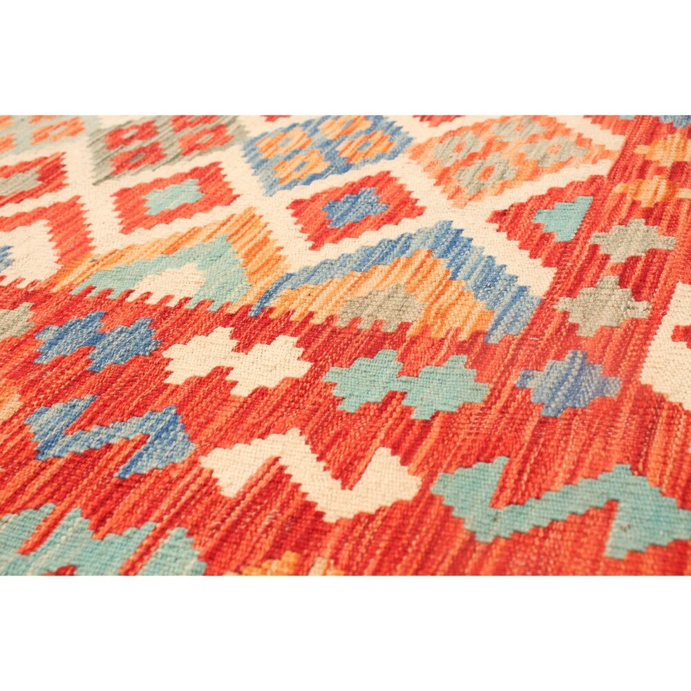 Flat-weave Bold and Colorful Red Wool Kilim ECARPETGALLERY - 6'0 x 8'1