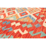 Flat-weave Bold and Colorful Red Wool Kilim ECARPETGALLERY - 6'0 x 8'1