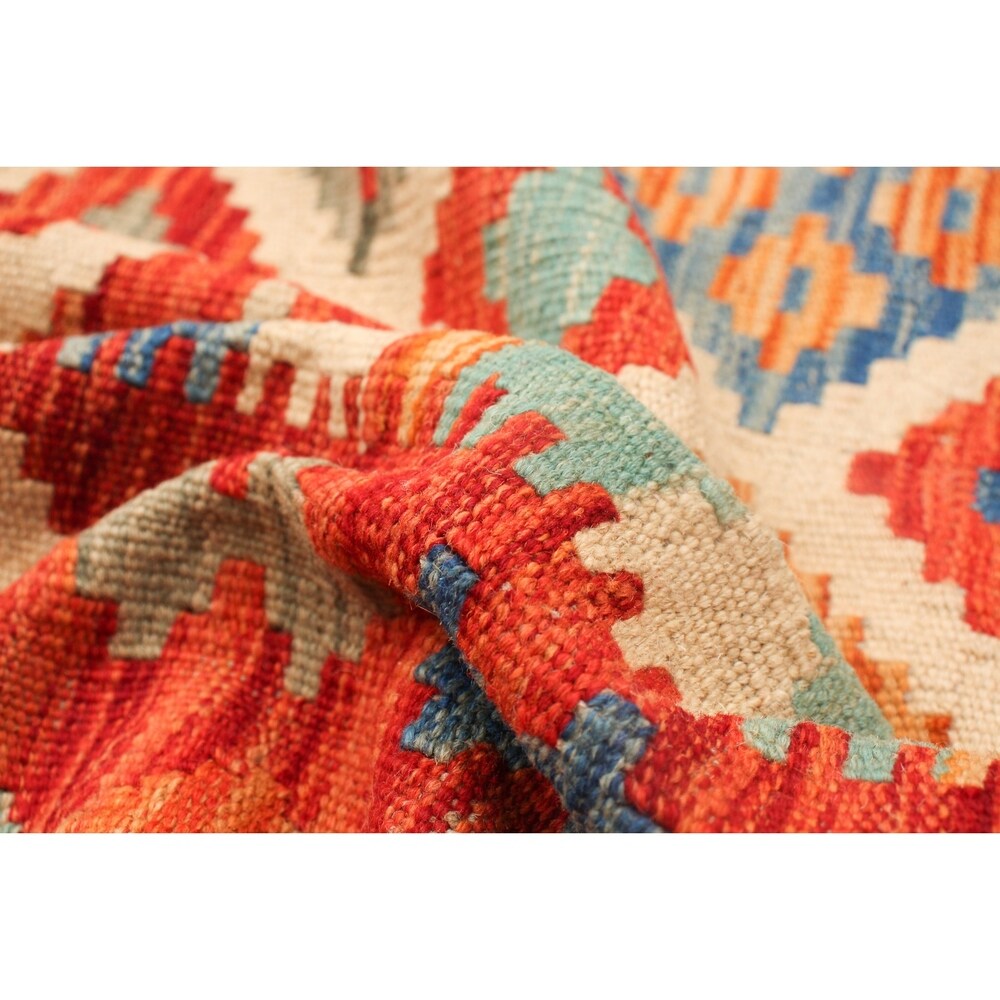 Flat-weave Bold and Colorful Red Wool Kilim ECARPETGALLERY - 6'0 x 8'1
