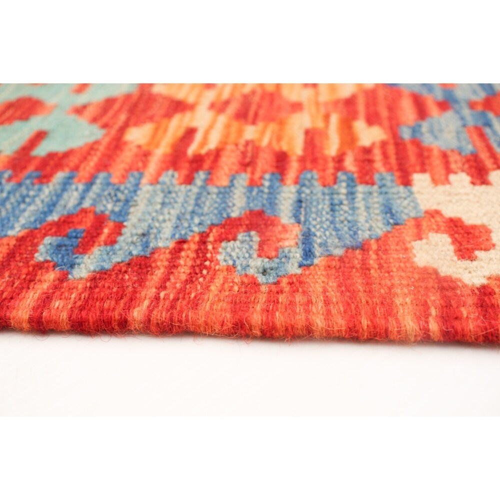 Flat-weave Bold and Colorful Red Wool Kilim ECARPETGALLERY - 6'0 x 8'1