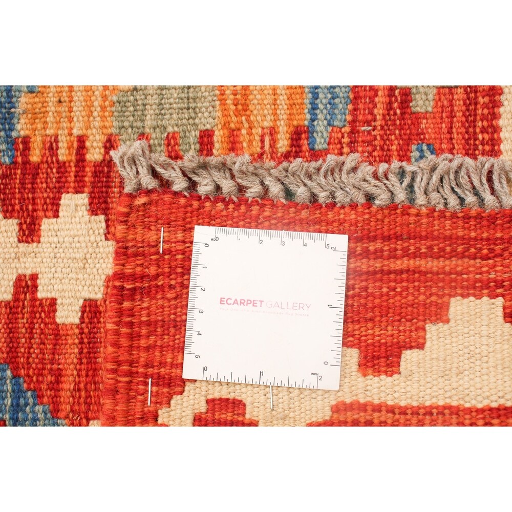 Flat-weave Bold and Colorful Red Wool Kilim ECARPETGALLERY - 6'0 x 8'1