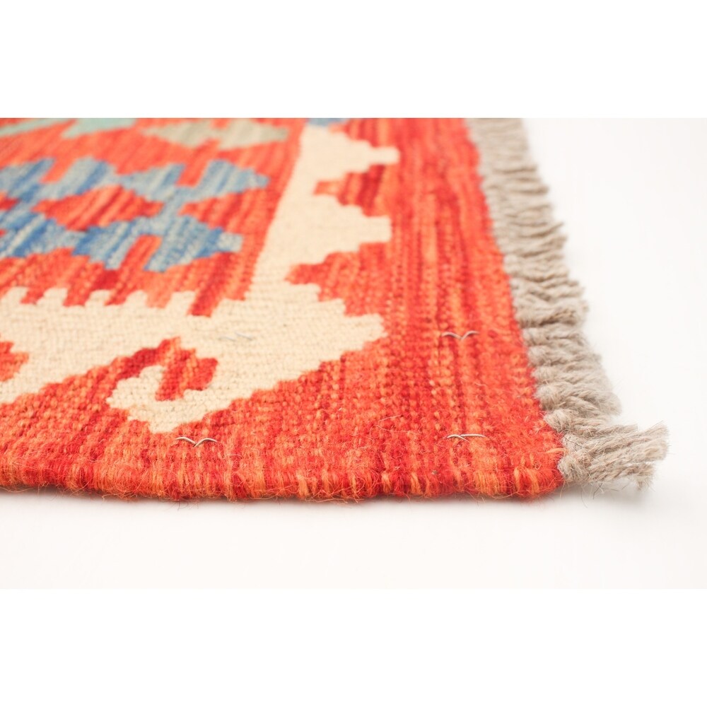 Flat-weave Bold and Colorful Red Wool Kilim ECARPETGALLERY - 6'0 x 8'1