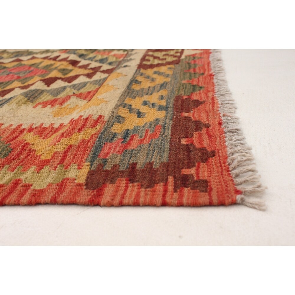 eCarpetGallery Flat-weave Istanbul Yama FW Cream, Red Wool Kilim - 2'10 x 13'3