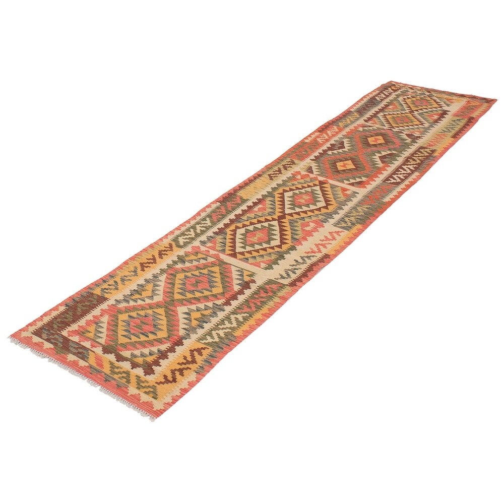 eCarpetGallery Flat-weave Istanbul Yama FW Cream, Red Wool Kilim - 2'10 x 13'3