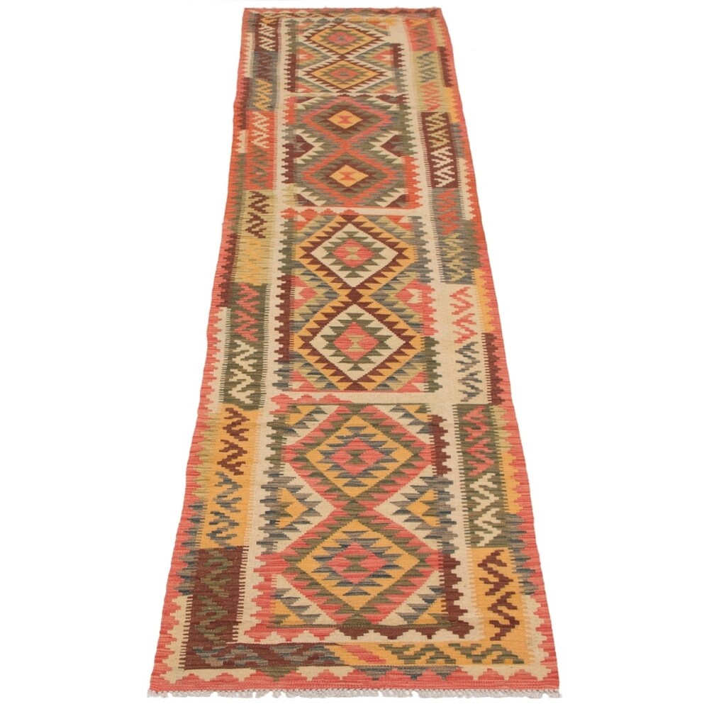 eCarpetGallery Flat-weave Istanbul Yama FW Cream, Red Wool Kilim - 2'10 x 13'3