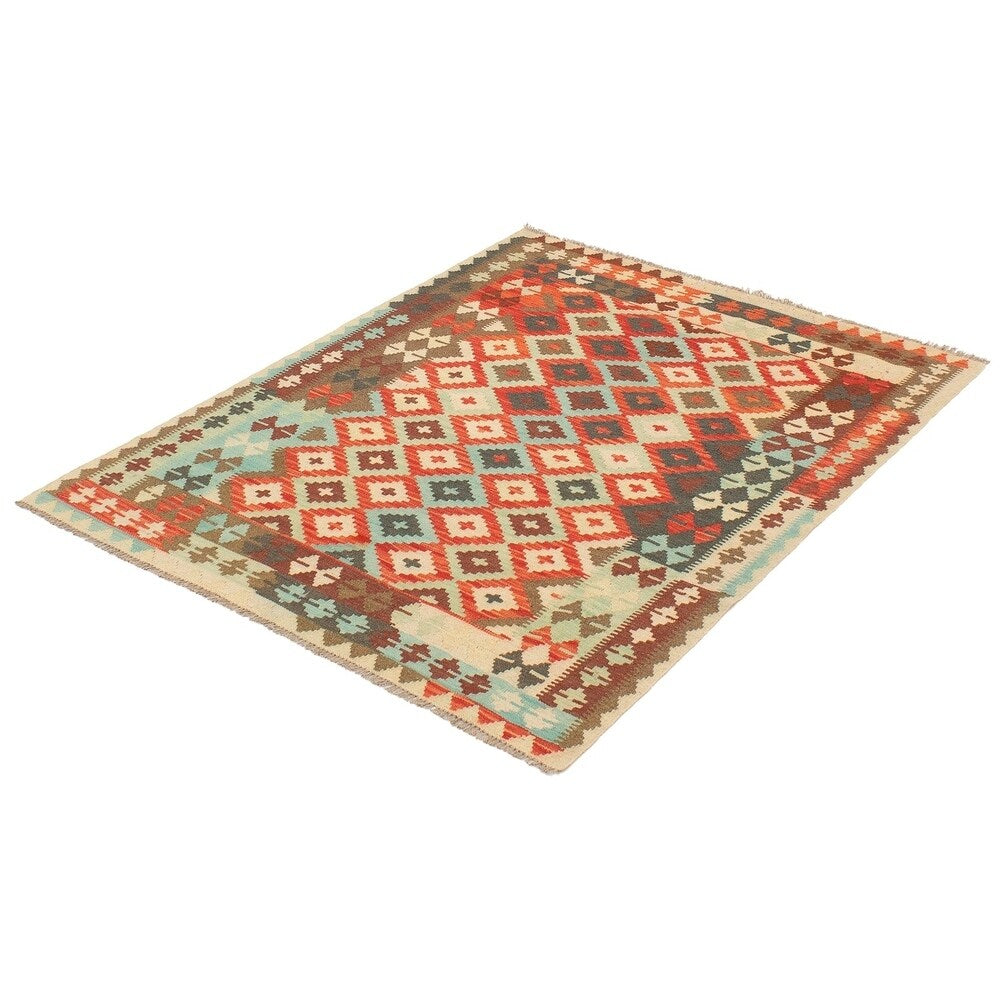 eCarpetGallery Flat-weave Istanbul Yama FW Light Blue , Red Wool Kilim - 5'1 x 6'3