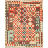 eCarpetGallery Flat-weave Istanbul Yama FW Light Blue , Red Wool Kilim - 5'1 x 6'3