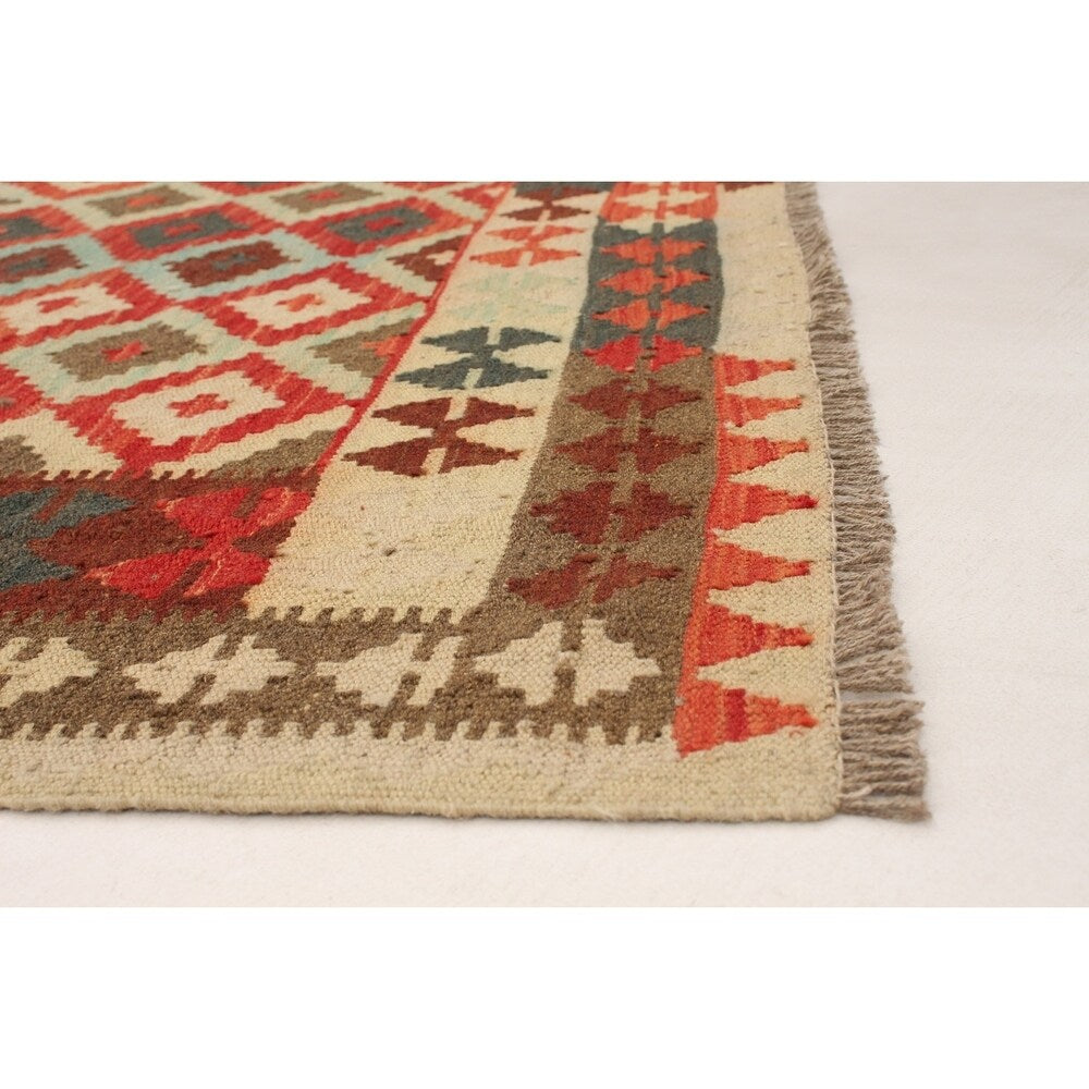 eCarpetGallery Flat-weave Istanbul Yama FW Light Blue , Red Wool Kilim - 5'1 x 6'3