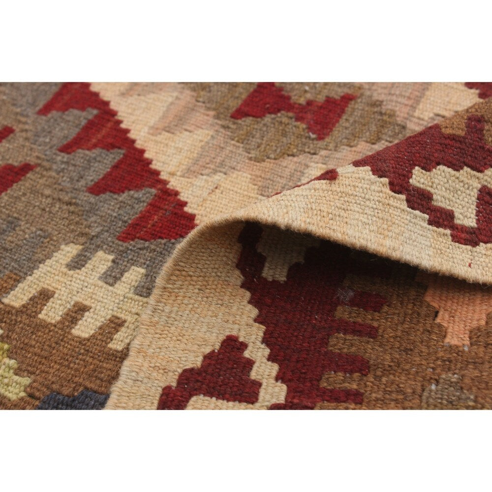 Flat-weave Kashkoli Brown, Red Wool Kilim - 2'11" x 3'9"