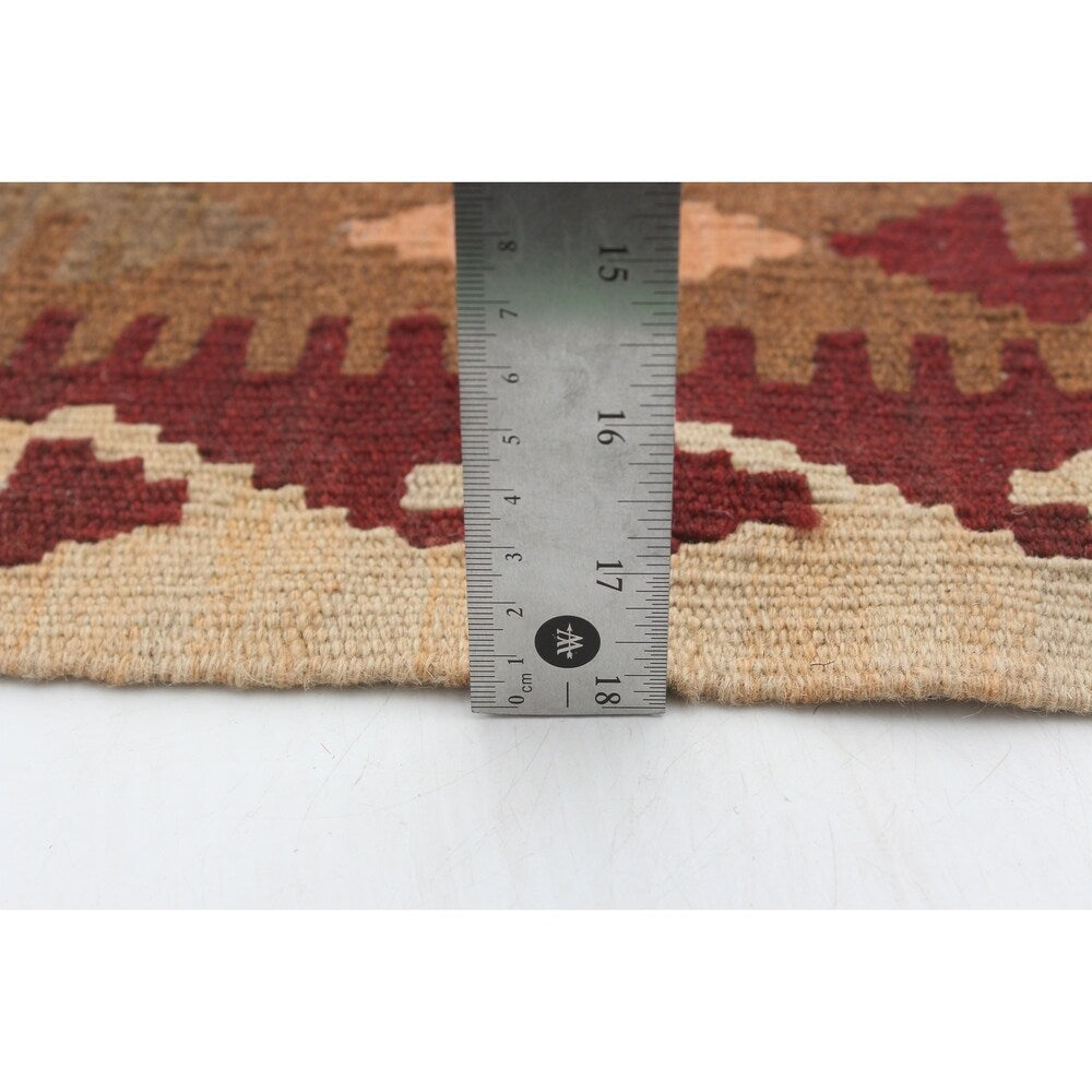 Flat-weave Kashkoli Brown, Red Wool Kilim - 2'11" x 3'9"