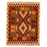 Flat-weave Kashkoli Brown, Red Wool Kilim - 2'11" x 3'9"