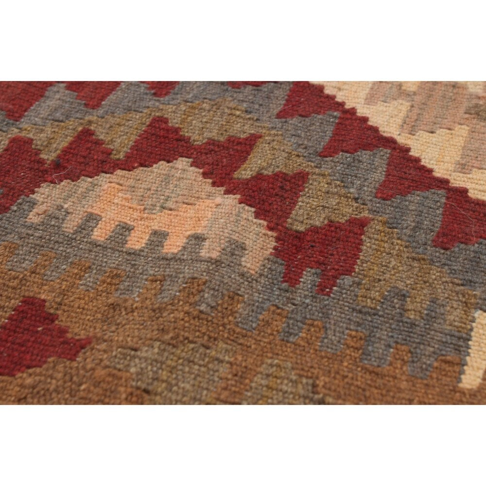 Flat-weave Kashkoli Brown, Red Wool Kilim - 2'11" x 3'9"