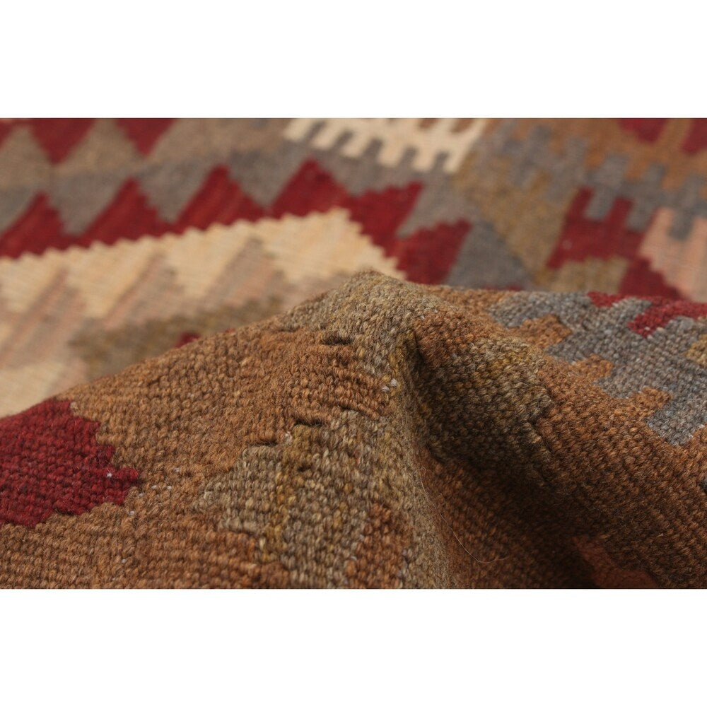 Flat-weave Kashkoli Brown, Red Wool Kilim - 2'11" x 3'9"