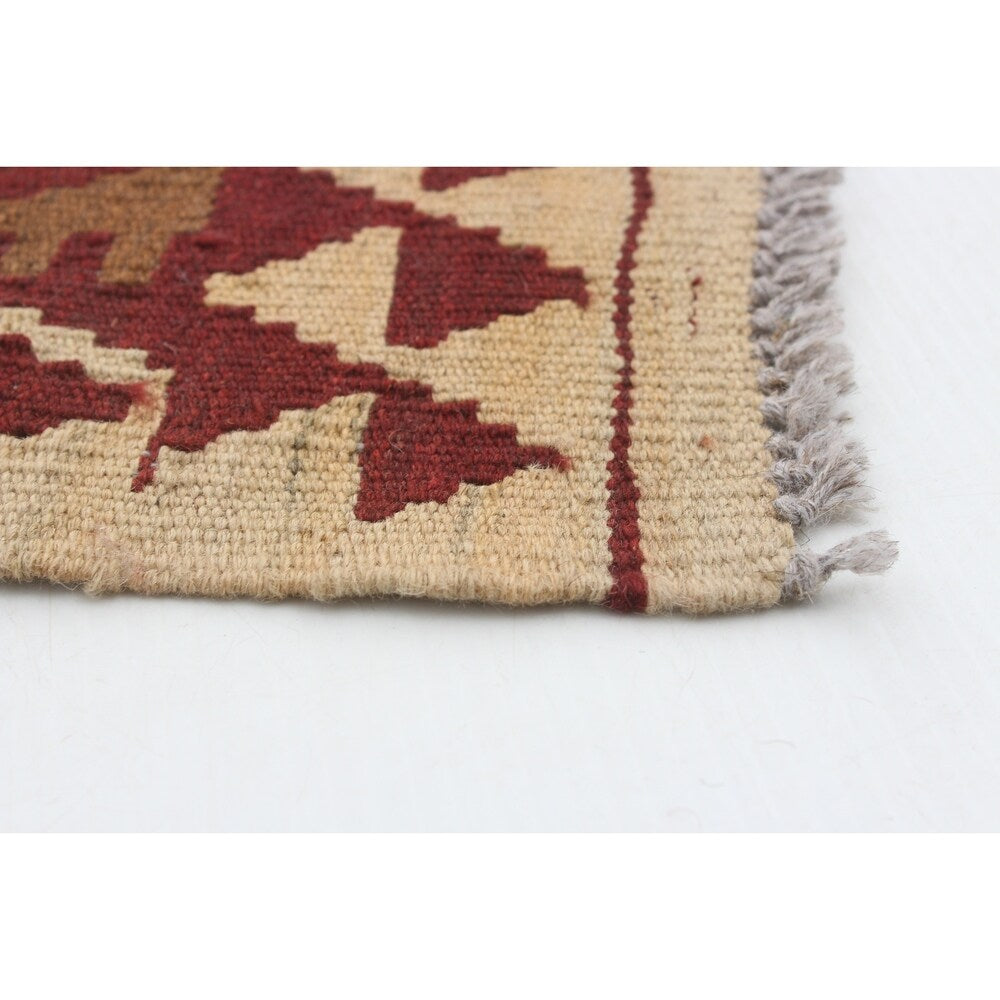 Flat-weave Kashkoli Brown, Red Wool Kilim - 2'11" x 3'9"